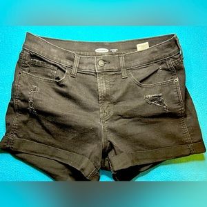 Old Navy Size 8, Mid-rise, Black-wash Ripped Shorts